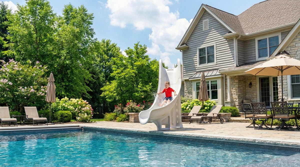 Global Pool Products GPP Bad Axe X7 Pool Slide Silver Quartz, Right, 7'4" x 9'2" - GPPS-BAX7-SQ-R