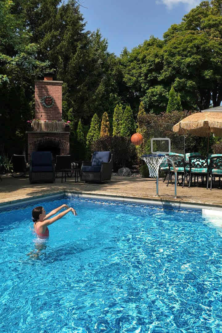 Global Pool Products GPP Basketball Set Polished, Dual Pole 16" Anchor Spacing W/Net & Ball (No Anchor) - GPP-X2BB16-SS
