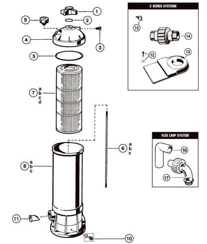 Hayward 50 SqFt Star-Clear Cartridge Filter 50 GPM W3C500 parts diagram