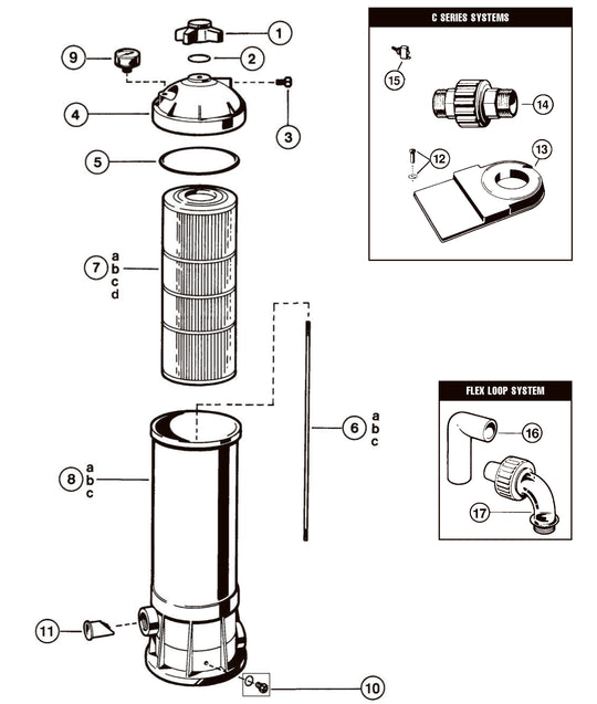 Hayward 50 SqFt Star-Clear Cartridge Filter 50 GPM W3C500 parts diagram