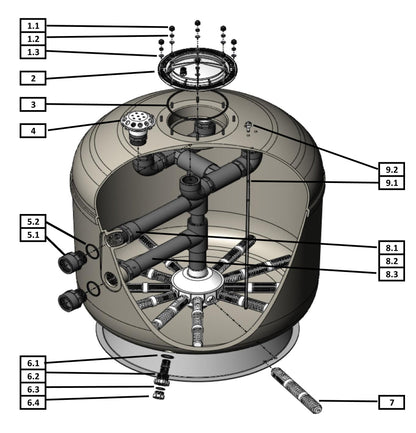 Hayward 36" HCF Series Commercial Fiberglass Sand Filter with 2.5" Bulkhead HCF236C parts diagram