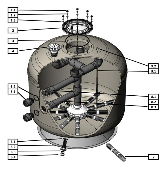 Hayward 36" HCF Series Commercial Fiberglass Sand Filter with 2.5" Bulkhead HCF236C parts diagram