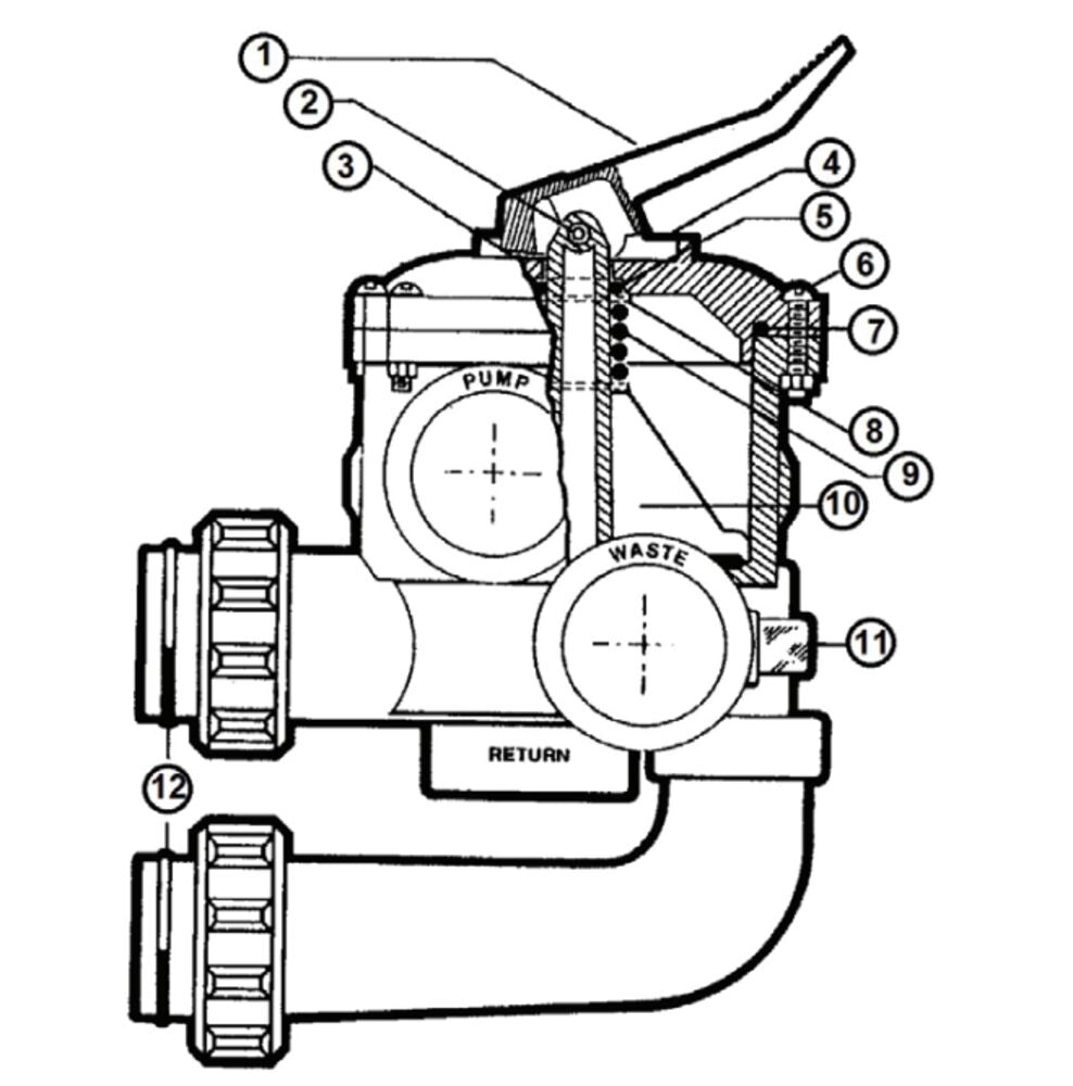 Hayward 2" 4-Way Valve for DE Filter SP0740DE parts diagram
