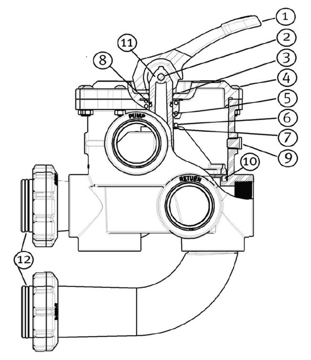 Hayward 2" Black Vari-Flo Side Mount Multiport Valve SP0715X62 parts diagram
