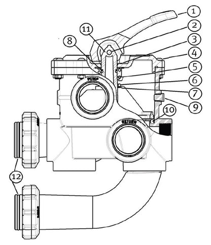 Hayward 2" Black Vari-Flo Side Mount Multiport Valve SP0715X62 parts diagram