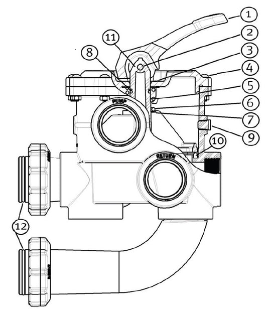 Hayward 2" Black Vari-Flo Side Mount Multiport Valve SP0715X62 parts diagram