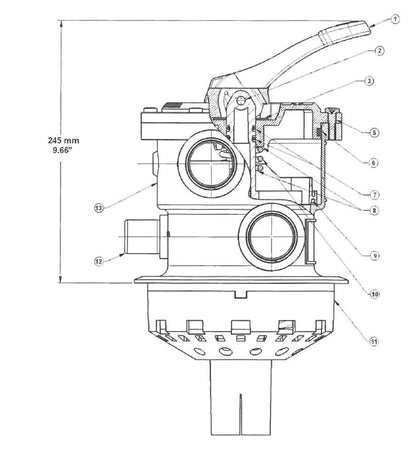 Hayward 1 1/2" Black Vari-Flo Top Mount Multiport Valve SP0714T parts diagram