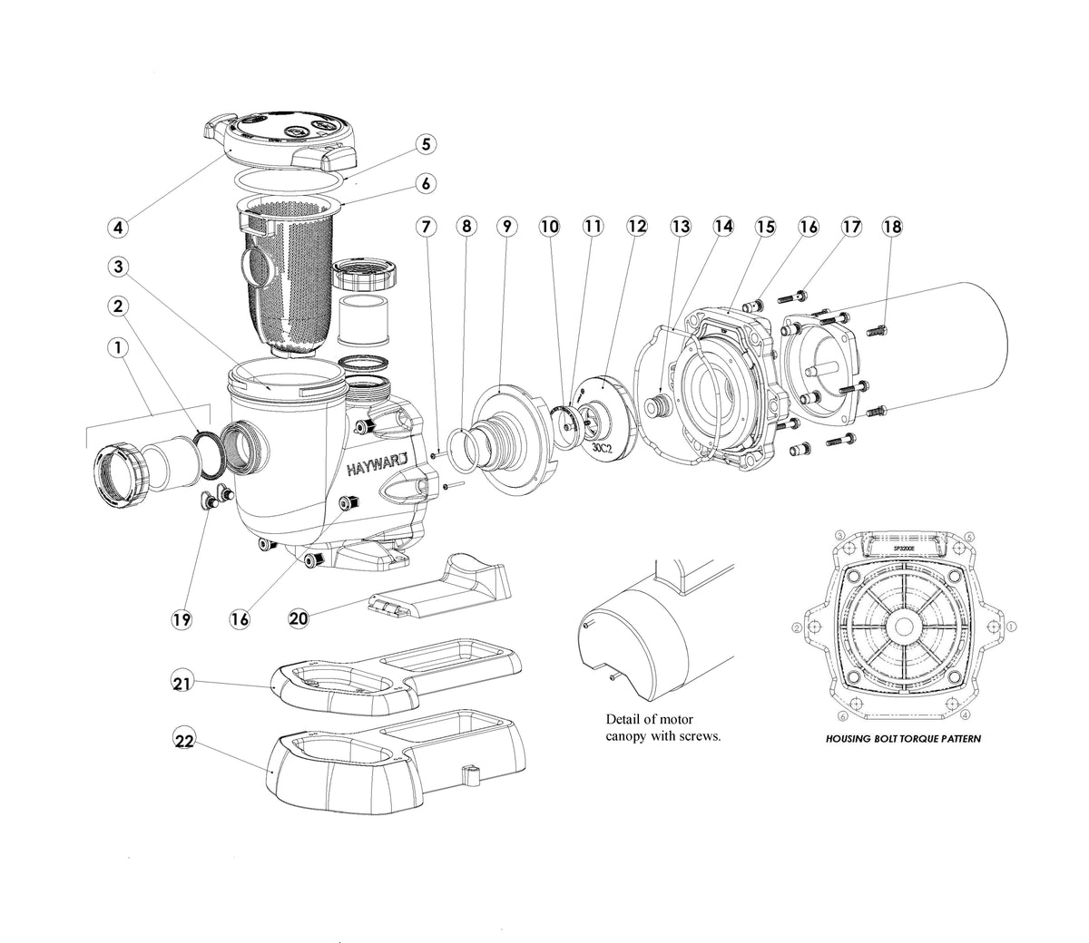 Hayward Tristar Pool Pump 1.1 THP SP3200X10 parts diagram