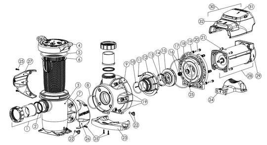 Hayward HCP 3000 Series Variable Speed Pump 2.7HP HCP3020VSP parts diagram