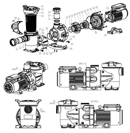 Hayward HCP 3000 Series Pump 2HP 3 Phase HCP30203 parts diagram