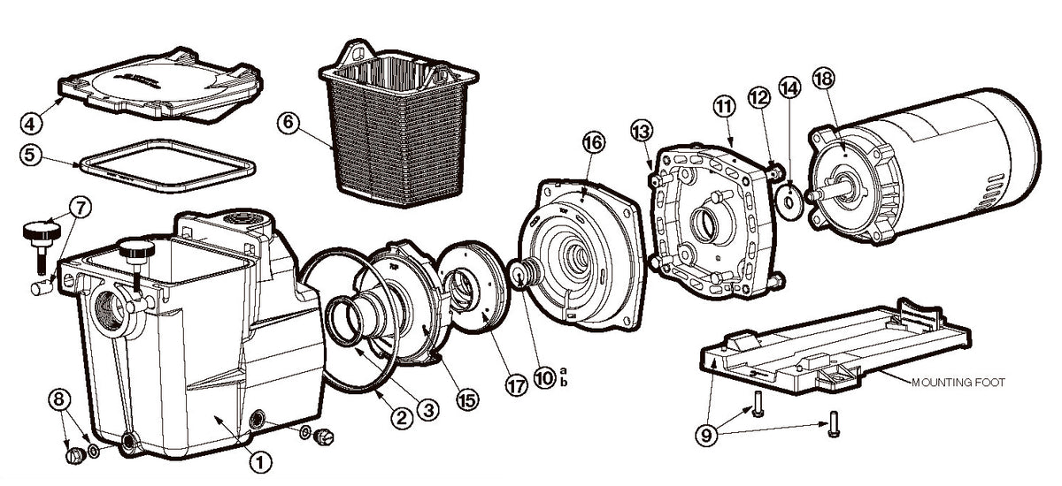 Hayward Super Pump Standard Efficiency Medium Head Up Rated Pump 1 HP W3SP2607X10 parts diagram