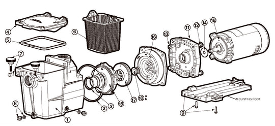 Hayward Super Pump Standard Efficiency Medium Head Up Rated Pump 1 HP W3SP2607X10 parts diagram