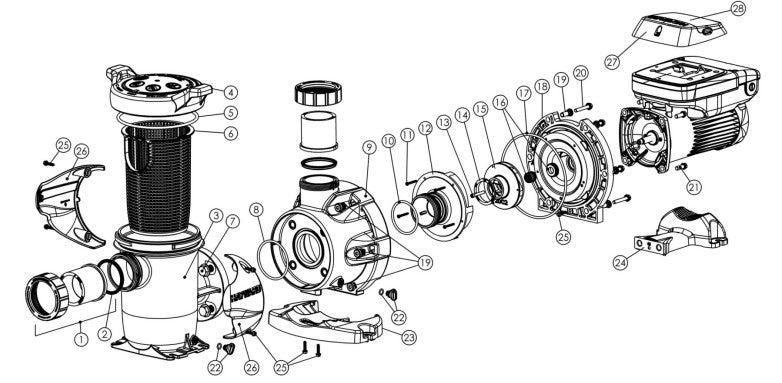 Hayward TriStar XL 3000 Series Variable Speed Pool Pump 4HP HCP3040VSP parts diagram