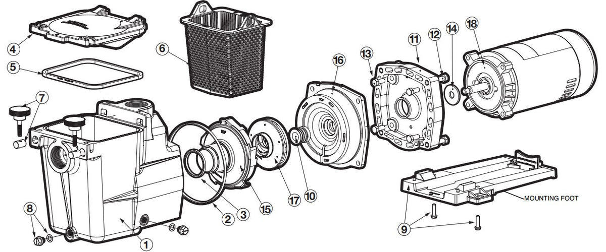 Hayward Max Rate Motor 2HP SPX1615Z1M parts diagram