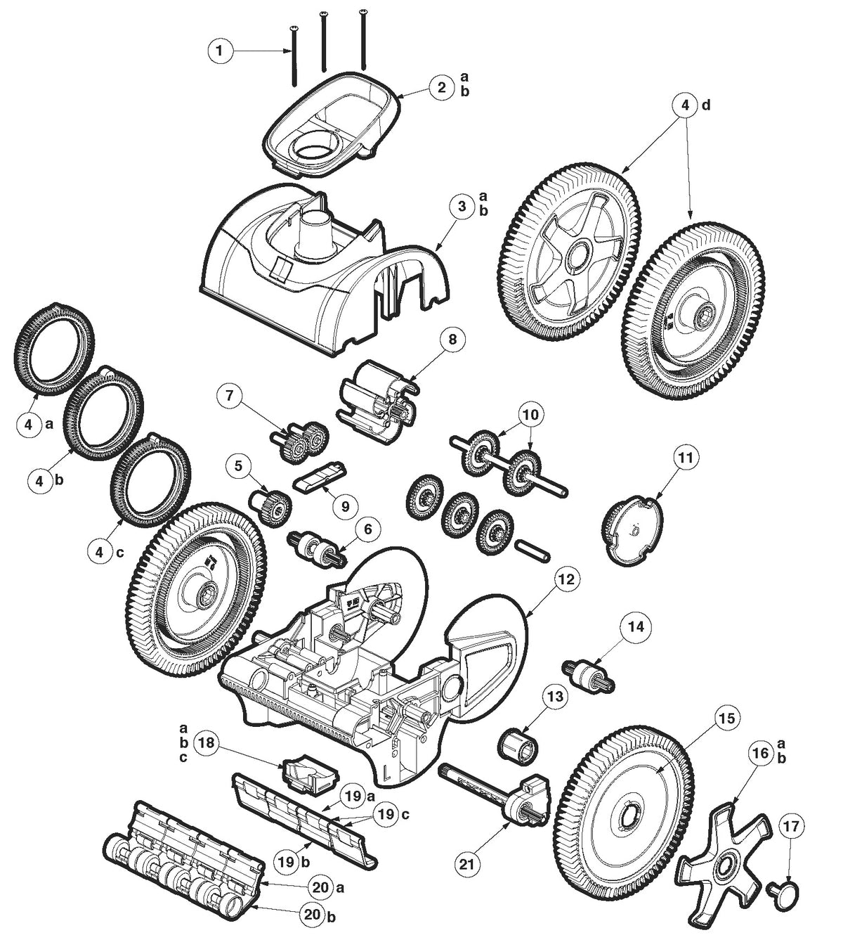 Hayward AquaNaut 400 4 Wheel Suction Cleaner W3PHS41CST parts diagram