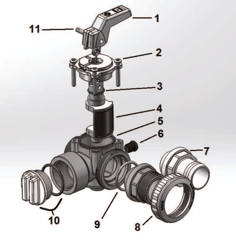 Hayward 1 1/2" MIP 3-Way Deluxe Ball Valve ABS SP0727 parts diagram