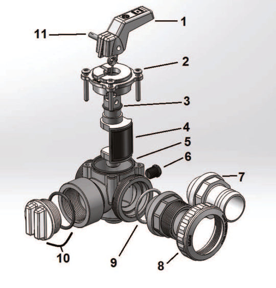 Hayward 1 1/2" MIP 3-Way Deluxe Ball Valve ABS SP0727 parts diagram