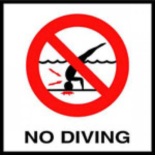 INLAYS NO DIVING w/ INT'L SYMBOL (RED)-1 TILE DEPTH MARKER-CERAMIC 8" Black/WHT SKID RESISTANT