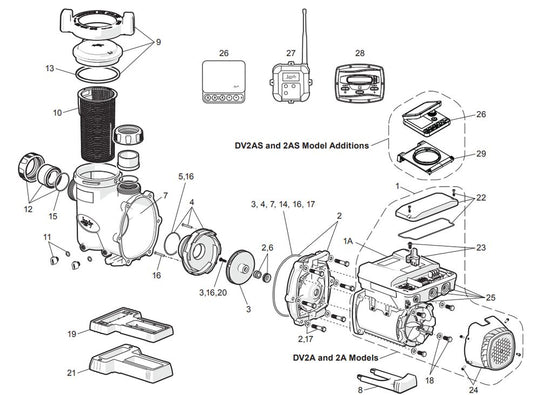 Jandy VS FloPro 2.7 HP Pump with SpeedSet Controller VSFHP270DV2AS parts diagram