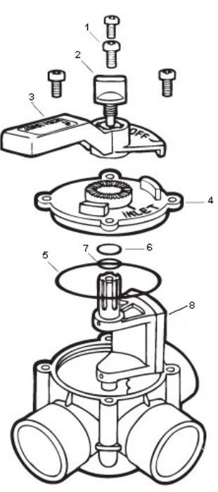 Jandy 1 1/2"- 2" Positive Seal 3-Port Diverter Valve 3406 parts diagram