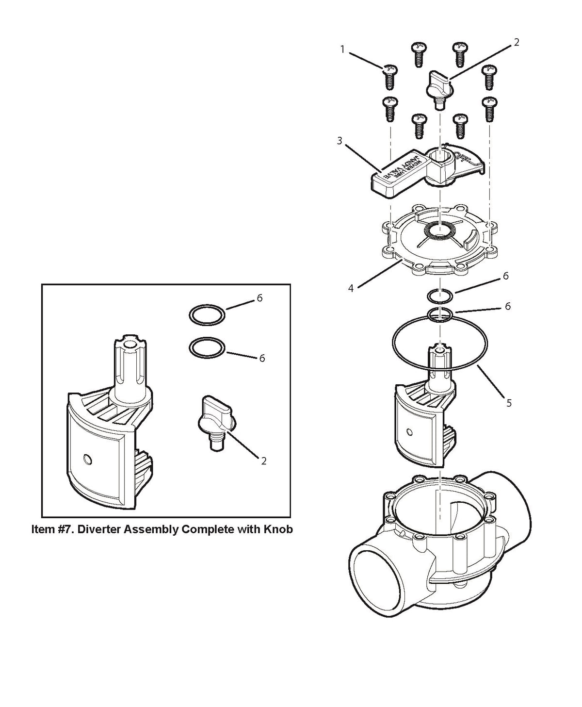 Jandy 1 1/2"-2" Neverlube Positive Seal Standard 2-Port Diverter Valve 4724 parts diagram