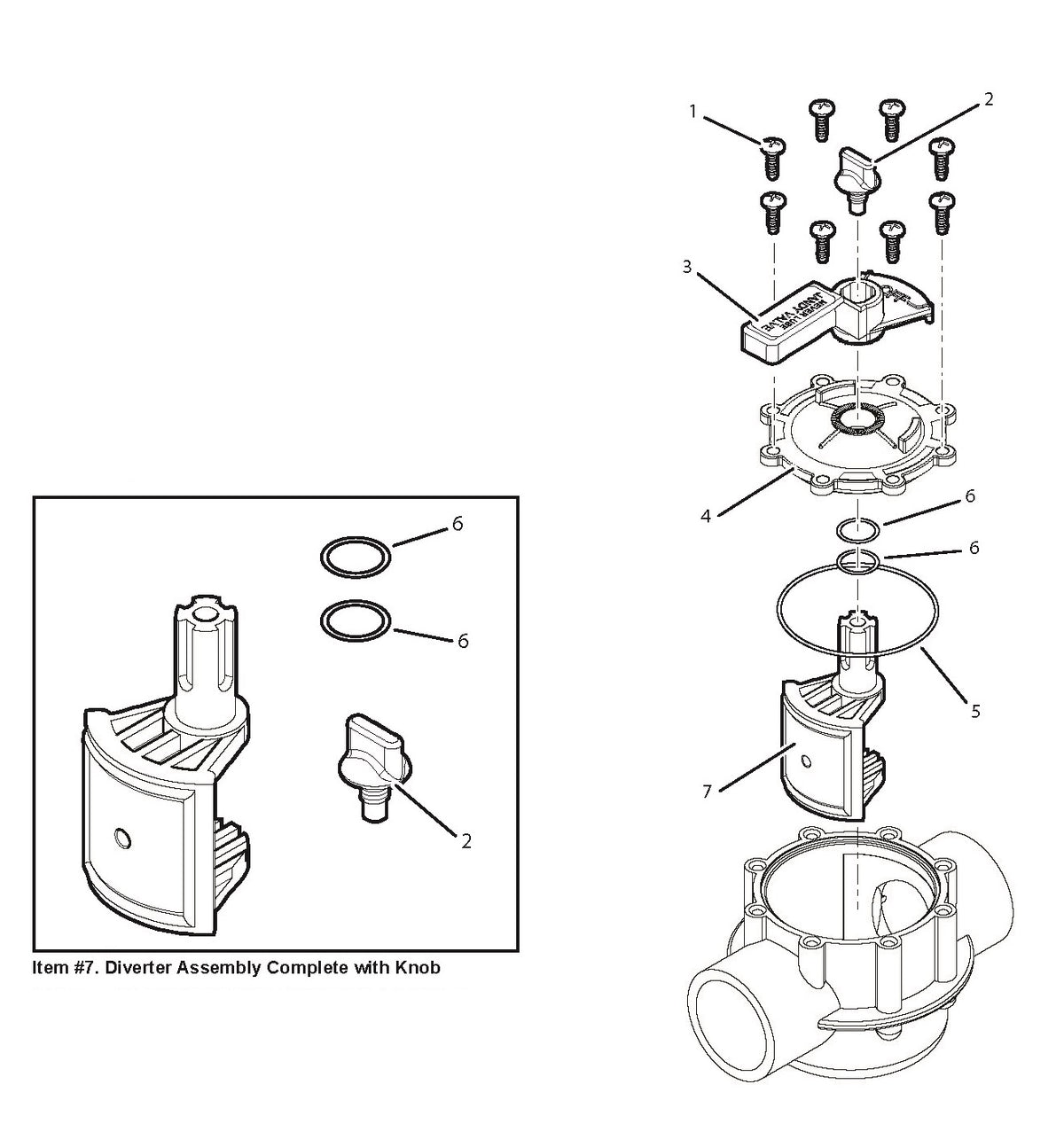 Jandy 2"-2 1/2" Neverlube Positive Seal 2-Port Diverter Valve 4716 parts diagram