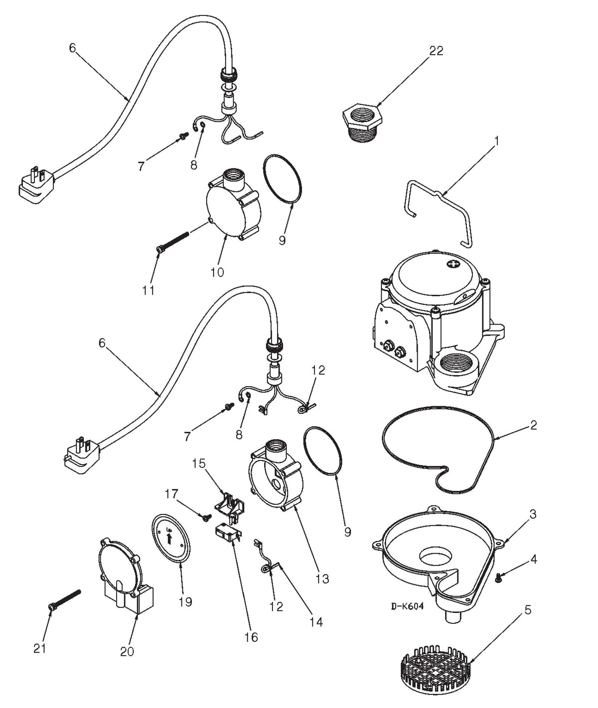 Franklin Big John Sump Pump with 25' Cord .3HP 115HP 506125 parts diagram