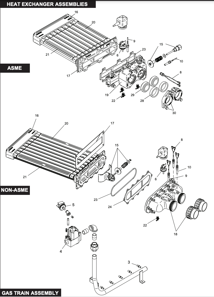 Lochinvar EnergyRite Natural Gas Pool and Spa Heater 150K BTU 100143200 parts diagram