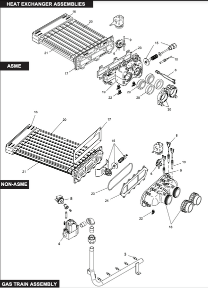Lochinvar EnergyRite Natural Gas Pool and Spa Heater 199K BTU 100143209 parts diagram