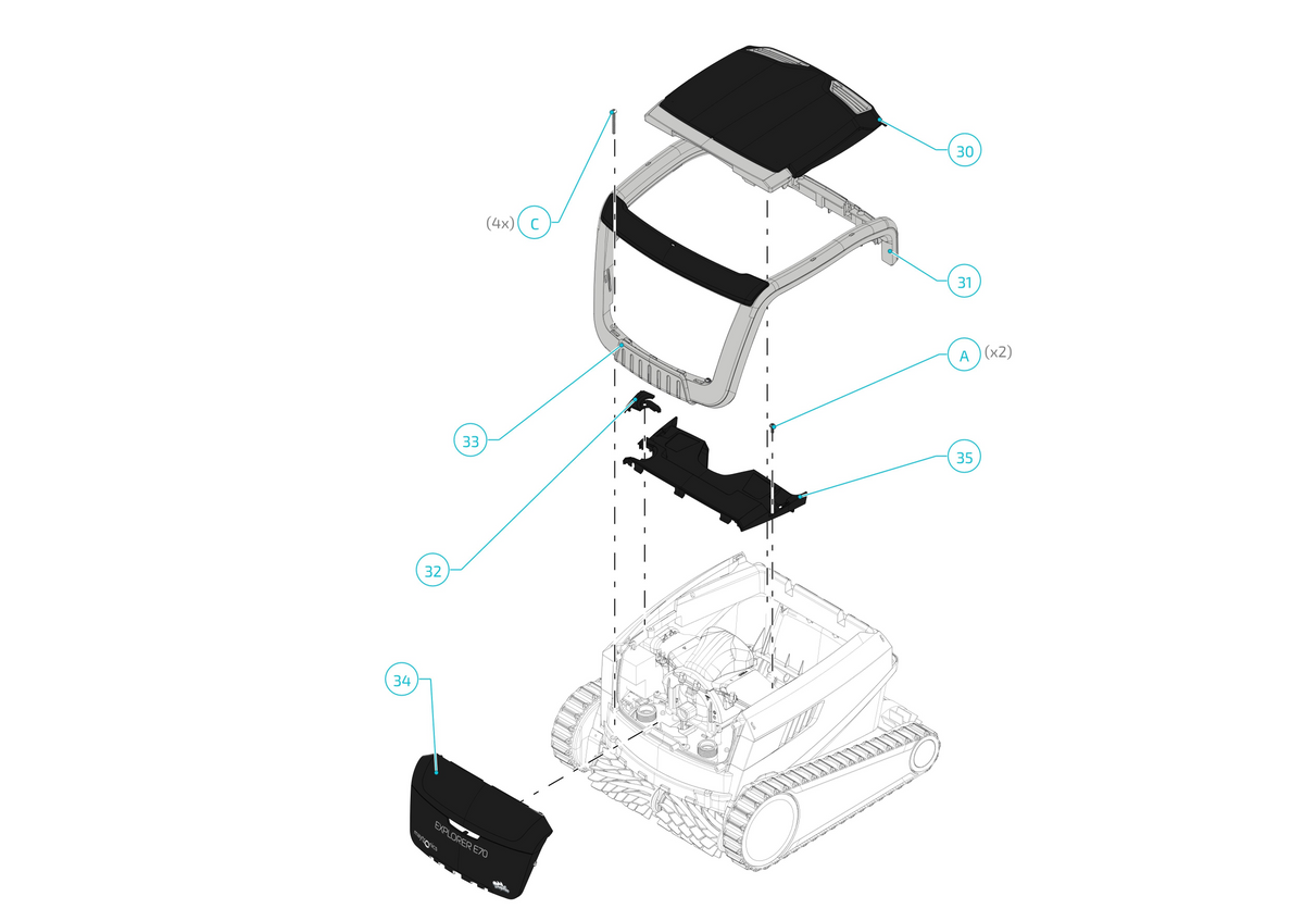 Maytronics Dolphin Explorer E70 Robotic Pool Cleaner 99996712-XP parts diagram