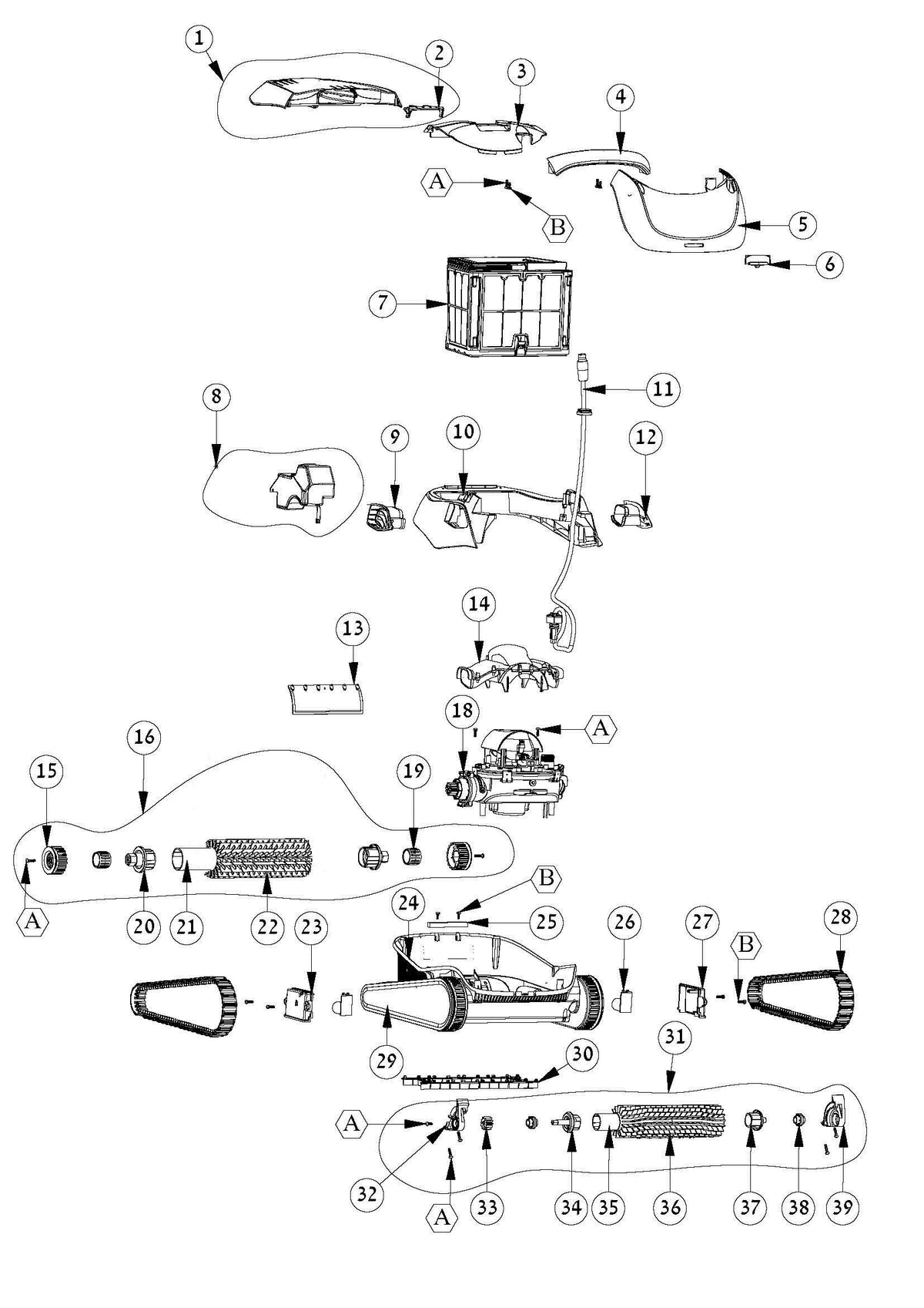 Maytronics Dolphin Explorer E50 Robotic Pool Cleaner 99996281-XP parts diagram