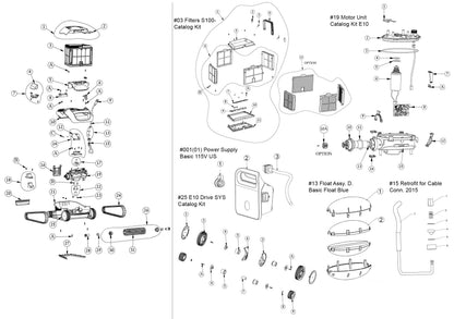Maytronics Dolphin E10 Above Ground Robotic Pool Cleaner with Upgraded Filter 99996133-USF parts diagram