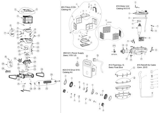 Maytronics Dolphin E10 Above Ground Robotic Pool Cleaner with Upgraded Filter 99996133-USF parts diagram