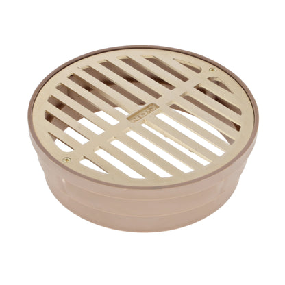 6" Round Satin Brass with Styrene Collar Drain Adapter Grate | NDS918B