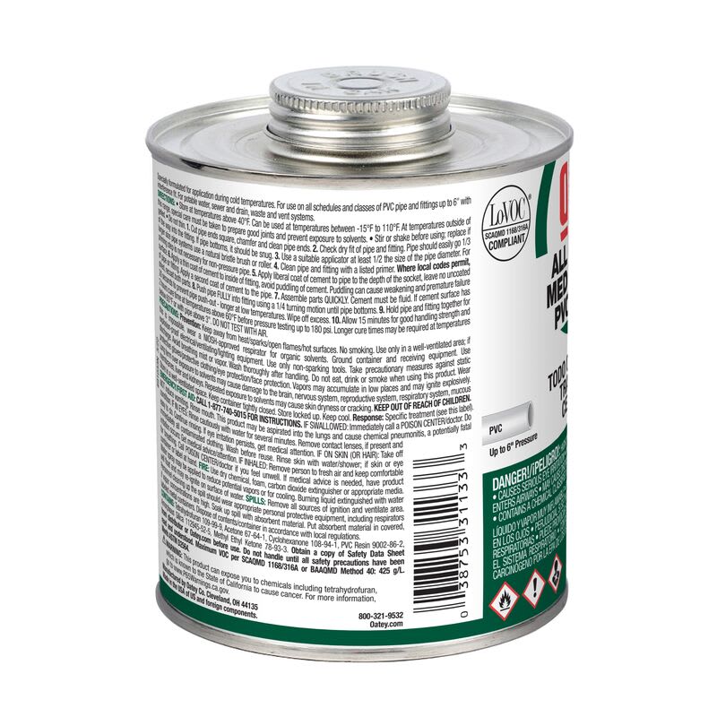 Oatey All Weather Clear Medium PVC Cement 32 oz | 31133