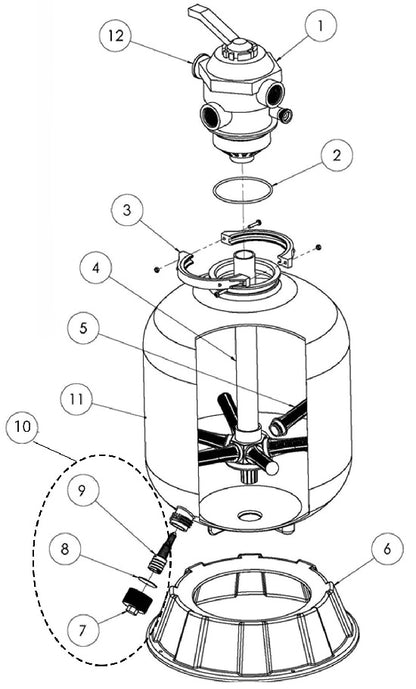 Pentair 22" Sand Dollar Top Mount Filter EC-145322 parts diagram