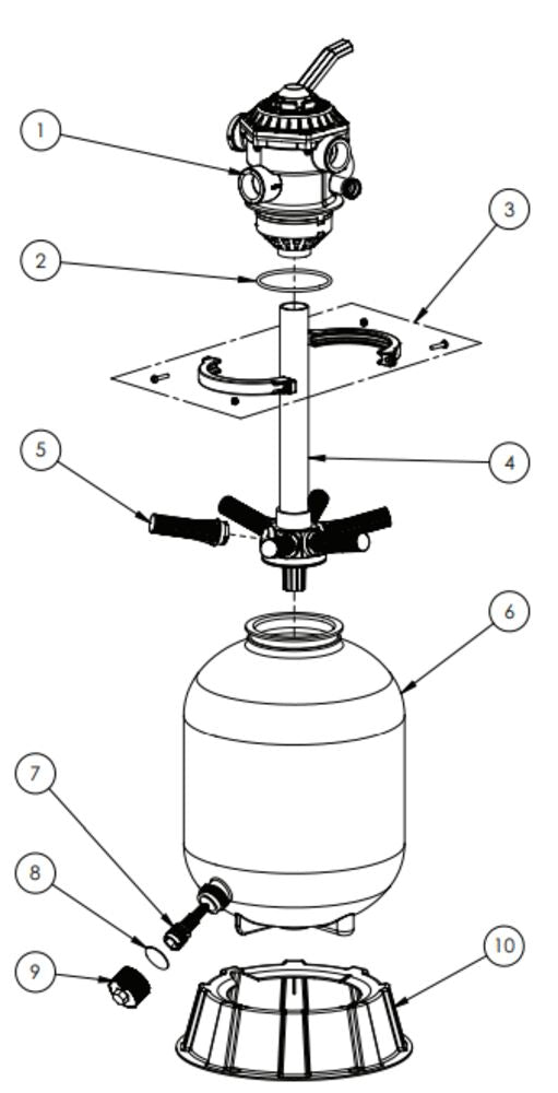 Pentair 26" Sand Dollar SD 80 Top Mount Filter with 1.5" Multiport Valve EC-145333 parts diagram