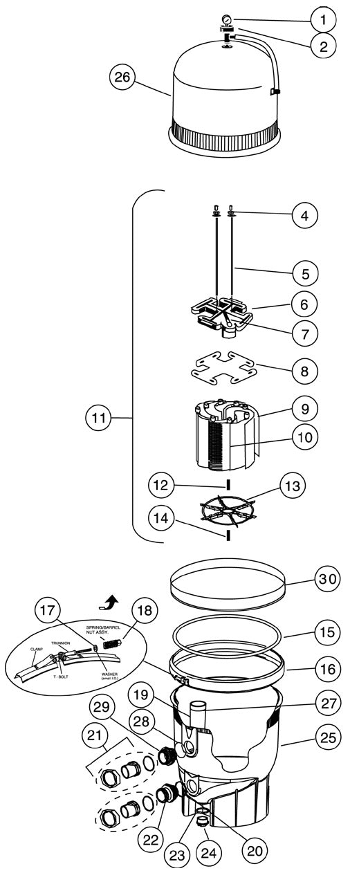 Pentair 36 SqFt FNS Plus D.E. Filter EC-180007 parts diagram