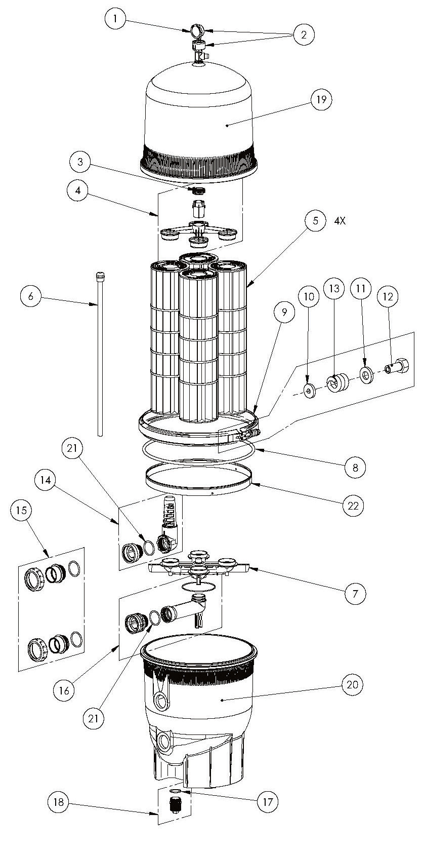 Pentair 520 SqFt Clean & Clear Plus Cartridge Filter EC-160332 parts diagram
