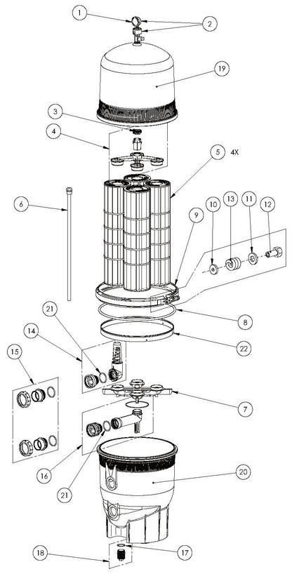 Pentair 520 SqFt Clean & Clear Plus Cartridge Filter EC-160332 parts diagram