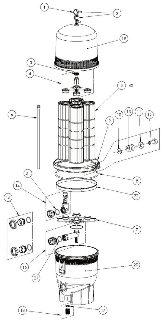 Pentair 520 SqFt Clean & Clear Plus Cartridge Filter EC-160332 parts diagram