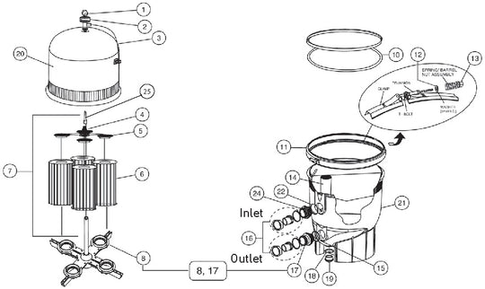 Pentair 320 SqFt Clean & Clear Plus Cartridge Filter EC-160340 parts diagram