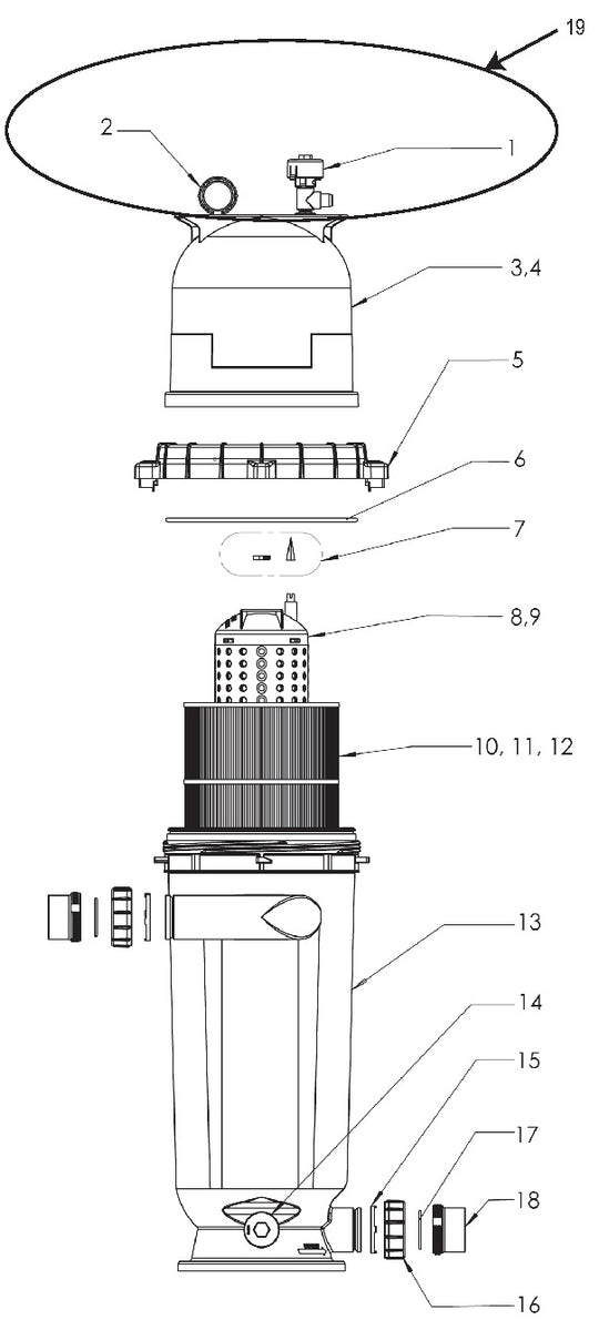 Pentair 200 SqFt Clean & Clear RP Cartridge Filter EC-160353 parts diagram