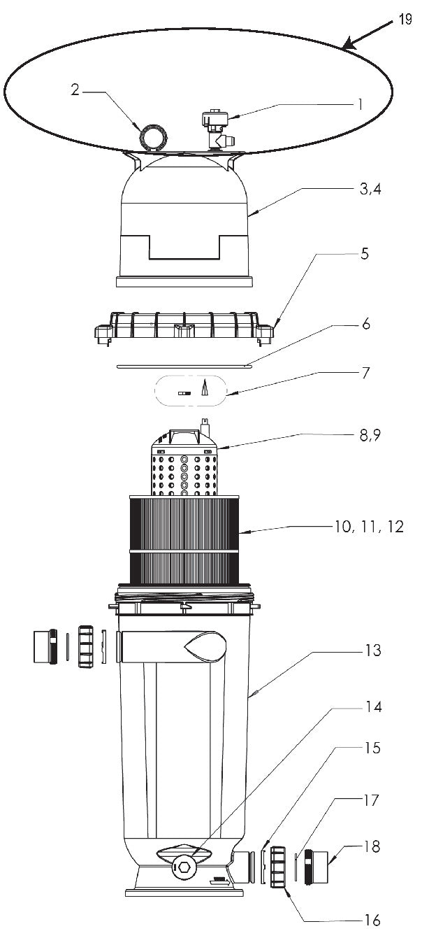 Pentair 150 SqFt Clean & Clear RP Cartridge Filter EC-160355 parts diagram