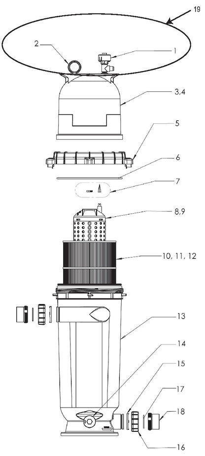Pentair 150 SqFt Clean & Clear RP Cartridge Filter EC-160355 parts diagram