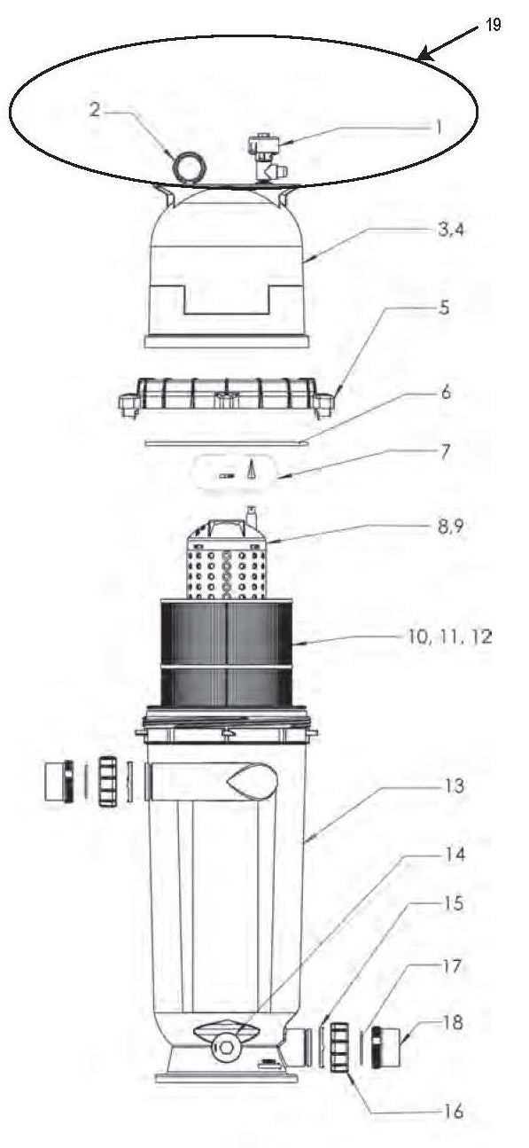 Pentair 100 SqFt Clean and Clear RP Cartridge Filter 160354 parts diagram