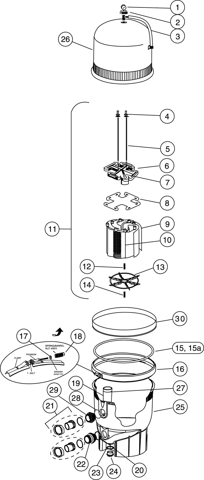 Pentair 60 SqFt Plus D.E. Filter 180009 parts diagram