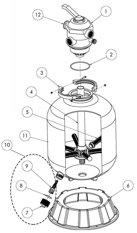 Pentair 26" Sand Dollar Top Mount Filter SD80 with 2" MPV 145386 parts diagram