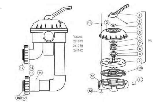 Pentair 2" FNS Plus Filter Hi-Flow Valve with Plumbing 261142 parts diagram