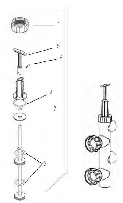 Pentair 2" Slip Almond PVC Push Pull Valve with 7-1/2" Center 263064 parts diagram